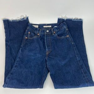 Levi's Ribcage Straight Jeans Dark wash raw hem size 24